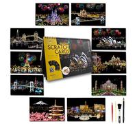 DESINIK Scratch Art Book for Adults-Rainbow Scratch Painting Kit, DIY Craft Kit with 1 Rainbow Scratch Book and 4 Tools, Landmark City Series