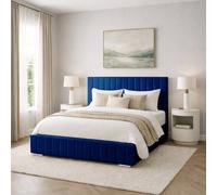 Desire Deco Plush Velvet Platinum Upholstered Bed Frame, All Sizes in Blue | Size: Small Double Desire Deco Blue Small Double