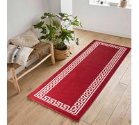 Machine Washable Greek Key Design Anti Slip Doormats Red White 40X60 Cm