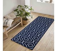 Machine Washable Quatrefoil Design Anti Slip Doormats Navy 50X80 Cm