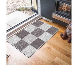 Desire Rugs Anti-Slip Squared Design Doormat - Machine Washable for Easy Care in Grey | Size: 40 cm x 60 cm Desire Rugs Grey 40 cm x 60 cm