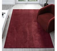 Comfy Washable Low Pile Living Room Area Rug - Anti-Slip Felt Backing Red 100Cm Diameter