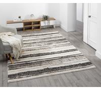 Desire Rugs Eleanor Modern Embossed Living Room Area Rug - Striped Design in Taupe | Size: 120 cm x 170 cm Desire Rugs Taupe 120 cm x 170 cm