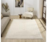 Desire Rugs Isabella Living Room Area Rugs - Embossed Geometric Rectangle Design in Cream | Size: 80 cm x 150 cm Desire Rugs Cream 80 cm x 150 cm