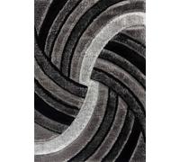 Desire Rug Modern Grey Swirl Shimmer Soft Shaggy Area Rug 60 x 220cm - Desire Rugs - Wilko