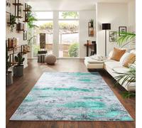 Emperor Metallic Abstract Modern Living Room Area Rug, Aqua, 200x290cm
