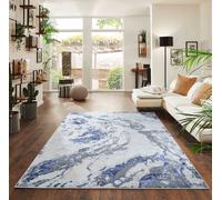 Emperor Metallic Abstract Modern Living Room Area Rug, Navy, 160x230cm