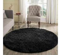 Desire Rugs Plain Living Room Shaggy Area Rugs Black Round 120X120 Cm