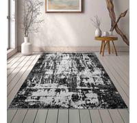 Serdim Rugs Modern Abstract Abrasion Contemporary Area Rug Black 200x290, Black