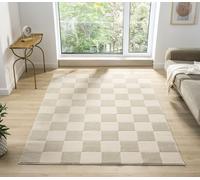 Desire Rugs Vellure Modern Living Room Area Rug Embossed Metallic Sheen Grid in Cream | Size: 120 cm x 170 cm Desire Rugs Cream 120 cm x 170 cm