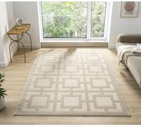 Vellure Modern Indoor Living Room Area Rug Embossed Metallic Sheen Maze Design Cream 200X290 Cm