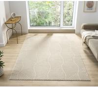 Vellure Modern Indoor Living Room Area Rug Embossed Metallic Sheen Pyramid Design Cream 60X220 Cm