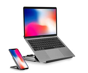 Desire2 Laptop Riser Stand with Phone Holder, Adjustable Computer Riser Stand for Desk, 360 Degree and 10 Height Levels Portable Holder Compatible with MacBook Air, Pro, Dell, HP, Lenovo and More