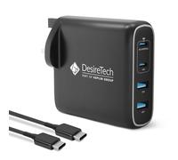 Desiretech 100W USB C Charger with Cable & Pouch, Fast Charging, 4 Port USB C Laptop Charger Compatible with MacBooks, Ipad, IPhone 15, Samsun S Series & Note, Google Pixels & Sony (Black)