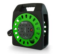 Desiretech - 18 Metre Portable Cable Reel Extension Lead - 4 Shuttered Sockets, Thermal Cut Out, Ergonomic Handle, Green/Black - Heavy Duty Extension Cord for Indoor Use (18 Metre)