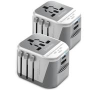 Desiretech 2 Pack Travel Adaptor 4-in-1 Universal Plug Adapter with USB-A, USB-C in Grey Desiretech Grey