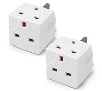 Desiretech 2 Way Adaptor - UK Double Plug Adapter - Compact Multi Plug Socket for Home & Office - Dual Extension Plug for Appliances, TV, PC, Kitchen & Lighting - White (2 Pack)