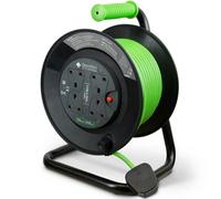 Desiretech 25M Heavy Duty Portable Cable Reel Extension 4 Sockets, Black And Green