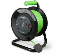 Desiretech 4 Socket Extension Lead 25m, Heavy Duty 4-Way Cable Reel, 13A Thermal Cut-Out, LED Indicator, Long 20-25m Reach, Black & Green Extension Reel, CE & UKCA Certified (25 Metre)