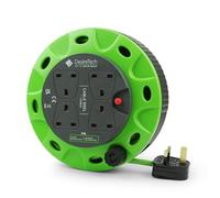 Desiretech 4 Socket Extension Lead 5m - Heavy Duty 4-Way Cable Reel, 13A Thermal Cut-Out, LED Indicator, Black & Green Portable Extension Reel, CE & UKCA Certified, Indoor Use (5 Metre)