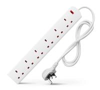 Desiretech 6 Gang Extension Lead - 1 Metre Power Cord, 13A Fused UK Plug with Light Indicator, Wall Mountable Slim Design, 3250W 250V Indoor Home Office Power Cable (White, 1 Pack)