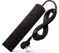 Desiretech Black 10 Meter Electric Extension Lead - 4 Gang, 3 Pin Cable With Uk Plug ,wall Mountable & Multi Socket
