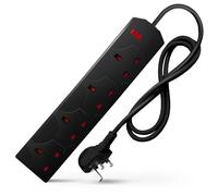 DESIRETECH Black Electric Extension Lead - 4 Gang, 1 Metre Cable with UK Plug & 3 Pin Socket - Wall Mountable & Multi Socket Mains Strip for Home, Bedroom, Kitchen, & Office (1 Pack)
