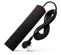DESIRETECH Black Electric Extension Lead - 4 Gang, 10 Metre Cable with UK Plug & 3 Pin Socket - Wall Mountable & Multi Socket Mains Strip for Home, Bedroom, Kitchen, & Office (1 Pack)