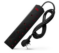DESIRETECH Black Electric Extension Lead - 4 Gang, 2 Metre Cable with UK Plug & 3 Pin Socket - Wall Mountable & Multi Socket Mains Strip for Home, Bedroom, Kitchen, & Office (1 Pack)