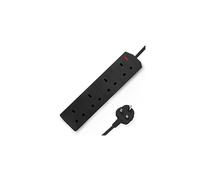 Desiretech Black Electric Extension Lead 4 Gang, 2m Long Cable UK Plug 3 Pin Socket Outlet, Wall Mounted