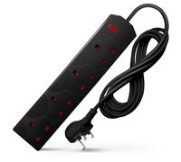 DESIRETECH Black Electric Extension Lead - 4 Gang, 5 Metre Cable with UK Plug & 3 Pin Socket - Wall Mountable & Multi Socket Mains Strip for Home, Bedroom, Kitchen, & Office (1 Pack)