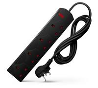 Desiretech Electric Extension Lead - 4 Gang, 2 Metre Cable with 3 Pin Socket in Black Desiretech Black