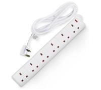 Desiretech Electric Extension Lead 6 Gang 2m Long Cable 3 Pin Socket Wall Mount in White Desiretech White 2m