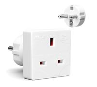 Desiretech - EU Travel Adaptor - 1 Pack - UK 3 Pin to EU 2 Pin Plug - 16A, 250V - Compact & Portable - CE Certified, Safe, Heat-Resistant - Travel Accessory for European Trips - White