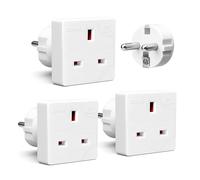 Desiretech - EU Travel Adaptor - 3 Pack - UK 3 Pin to EU 2 Pin Plug - 16A, 250V - Compact & Portable - CE Certified, Safe, Heat-Resistant - Travel Accessory for European Trips - White