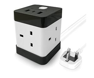 DESIRETECH Extension Lead Cube For Multiple Devices with 2 USB, 1 USBC & 4 AC Outlets, Surge Protection Compact & Portable, Travel Power Strip, Optimal Charging Speed for Home, Office and Travel