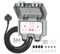 Desiretech Outdoor Double Switched Socket, 3M Cable Ip66 Waterproof, Dustproof Socket, 2 Gang Plug