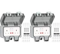 Desiretech Outdoor Double Switched Socket - IP66 Waterproof & Dustproof Socket - 2 Gang Plug with LED Indicators - High Impact PC Housing - Weatherproof Power Outlet for Sheds & Garages (Pack of 2)
