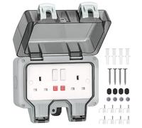 Desiretech Outdoor Double Switched Socket - IP66 Waterproof & Dustproof Socket - 2 Gang Plug with LED Indicators - High Impact PC Housing - Weatherproof Power Outlet for Sheds & Garages