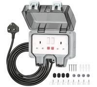 Desiretech Outdoor Double Switched Socket with 10m Cable - IP66 Waterproof & Dustproof Socket - 2 Gang Plug with LED Indicators - High Impact PC Housing - Weatherproof Power Outlet for Sheds & Garages