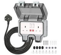 Desiretech Outdoor Double Switched Socket with 3m Cable - IP66, Waterproof Socket in Grey Desiretech Grey