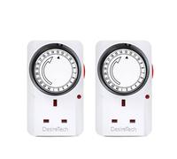 Desiretech Plug-in Timer Switch (2 Pack), 24hr Segment Timer, Light Plug Socket in White Desiretech White