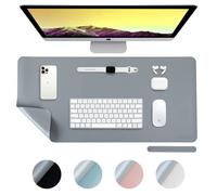 DesireTech Reversible Office Desk Mat, Dual-Sided, Waterproof Faux Leather Table Surface Protector Desk- Laptop Mat & Mouse Pad for Home & Office - 40 x 80cm (Grey/Silver)
