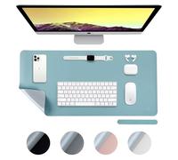 DesireTech Reversible Extra Large Office Desk Mat - Light Blue & Silver, 40 x 80 cm | Medium Dual-Sided Desk Mat | Waterproof Faux Leather Table Surface Protector