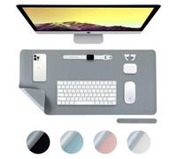 Desiretech Reversible Grey Office Desk Mat 40X80Cm Waterproof Faux Leather Table Surface Protector Desk, Medium