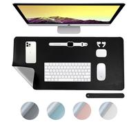 DesireTech Reversible Office Desk Mat, Dual-Sided, Waterproof Faux Leather Table Surface Protector- Laptop Mat & Mouse Pad for Home & Office - 43 x 89cm (Black/Silver)