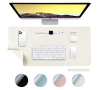 DesireTech Reversible Office Desk Mat, Dual-Sided, Waterproof Faux Leather Table Surface Protector- Laptop Mat & Mouse Pad for Home & Office - 43 x 89cm (Ivory/Silver)