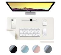 DesireTech Reversible Office Desk Mat, Dual-Sided, Waterproof Faux Leather Table Surface Protector- Laptop Mat & Mouse Pad for Home & Office - 40 x 80cm (Ivory/Silver)