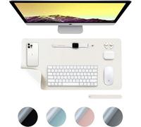 Desiretech Reversible Office Desk Mat- Ivory, Dual-Sided Desk Mat, Waterproof Faux Leather Table Surface Protector Desk
