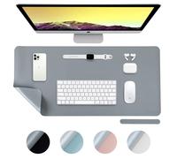 DesireTech Reversible Office Desk Mat Large, Dual-Sided, Waterproof Faux Leather Table Surface Protector Desk- Laptop Mat & Mouse Pad for Home & Office - 43 x 89cm (Grey/Silver)